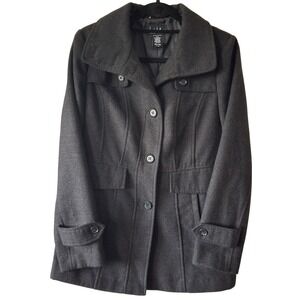 Nicole Miller New York Womens Charcoal Grey Wool Blend Pea Coat Jacket Size M